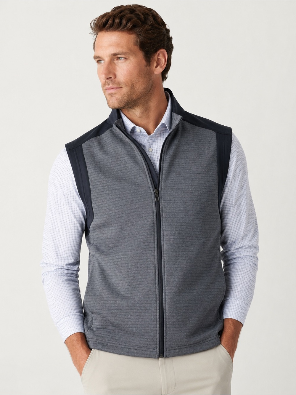PGA Tour Men Gray Knit Lightweight Zip-Up Sweater Vest SMALL Golf Athleisure
